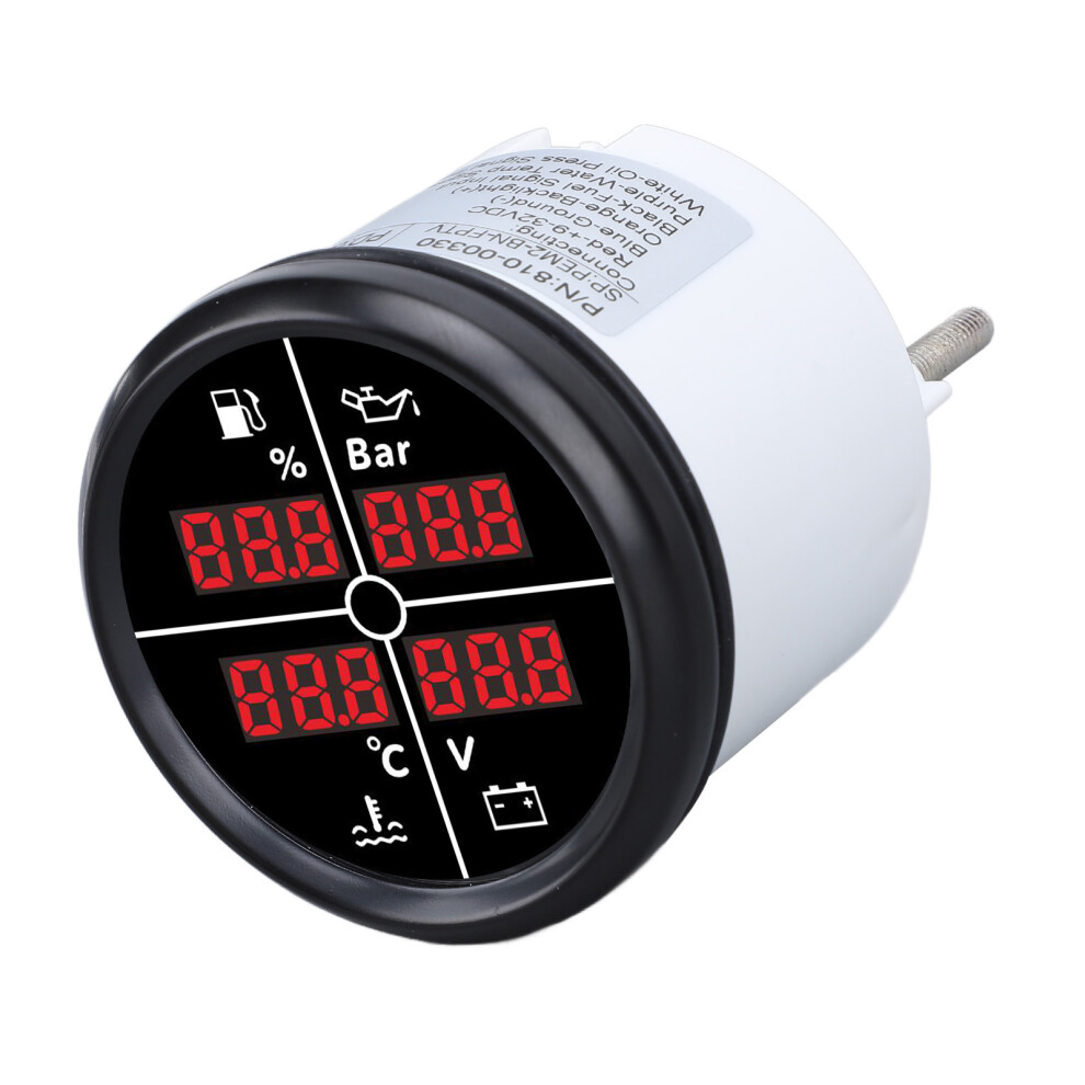 52Mm 4-In-1 Digital Boat Gauge With Backlight For Fuel, Oil, Water & Voltage 6921345840653
