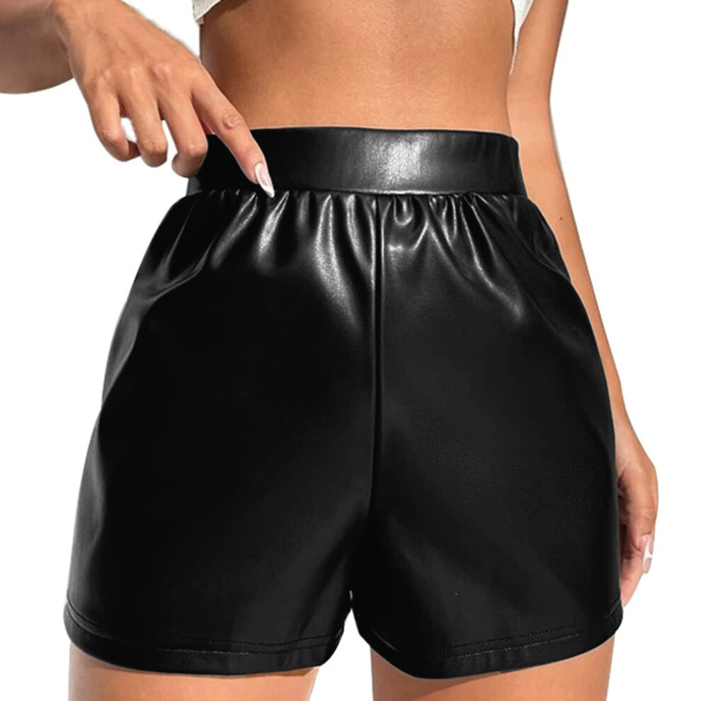 Damen-Ledershorts Schwarz XXL, Mehrfarbige Stretch-Freizeitshorts Hochtailliert mit Dessous Strapse Set-image-OPC-PK82BZS-NEW