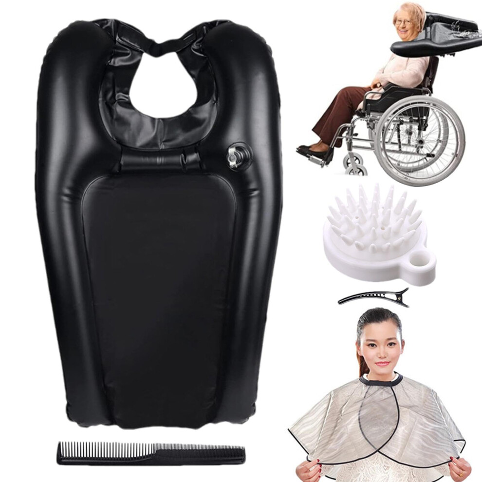 Hair Wash Basin for Bedridden - Inflatable PVC Shampoo Tub with Waterproof Scarf, Hair Clip, Combs, Lightweight Design