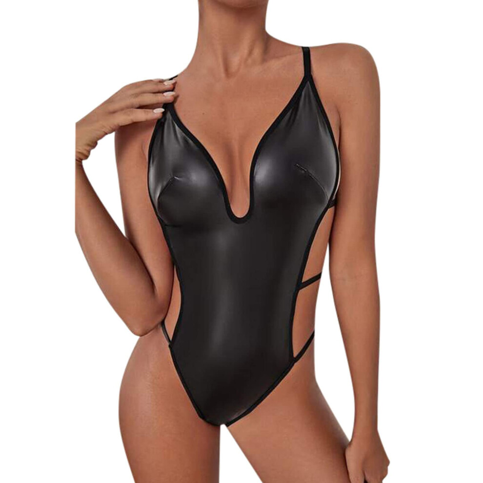 Black Latex Dessous Set For Women, Leather Erotic Lingerie Bodysuit A1 L, Sexy Lingerie For Party And Cosplay