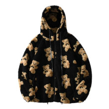 (L, Black) New 2024 Teddy Bear Print Warm Jacket For Womens Zekai