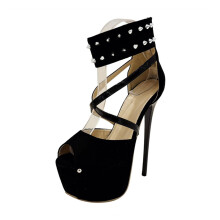 Sexy Super High Heel Model Sandals 16 cm Stiletto Open Toe Catwalk Sandals Size 39 EU Black Elegant Design