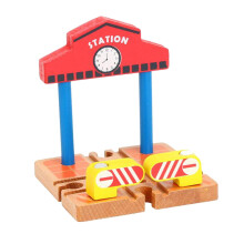 Children's Wooden Train Accessories Building Playset Toy Station Platform with Colorful Tracks and Realistic Design