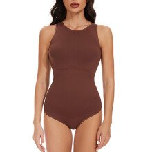 Bodysuit Shapewear Women's Long Sleeve Jumpsuit Flexible Leotard with Deep V-Neck in Brown 3XL Elegant Stylish Fit