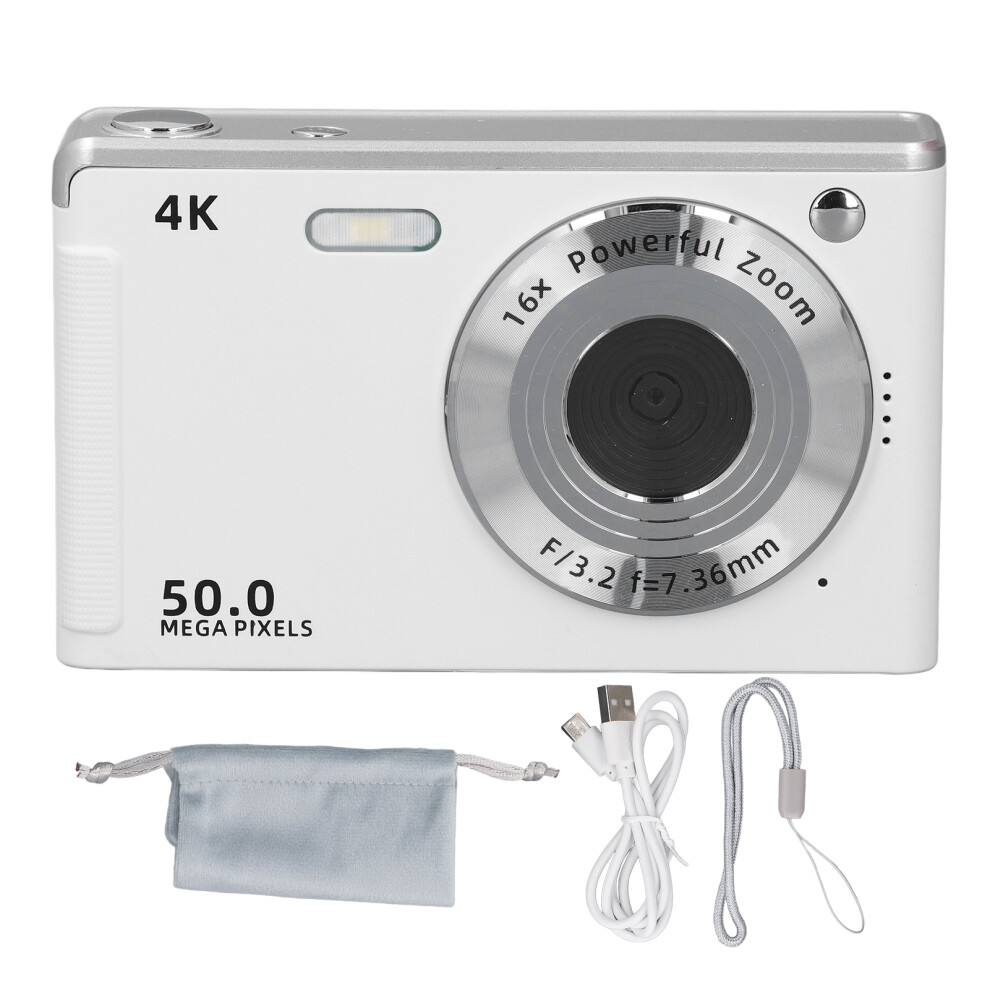 4K Digital Camera 16X Zoom Anti Shake 50Mp Light/White 8320539585710