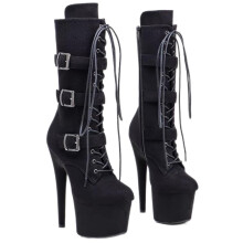 High Heels 20 cm Pole Dance Boots Black Suede Winter Dance Shoes EU Size 40 for Performance and Style