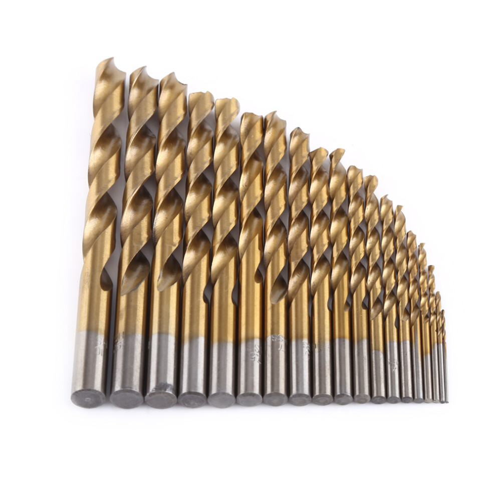 19pcs High Speed Steel Titanium Coated Twist Drill
