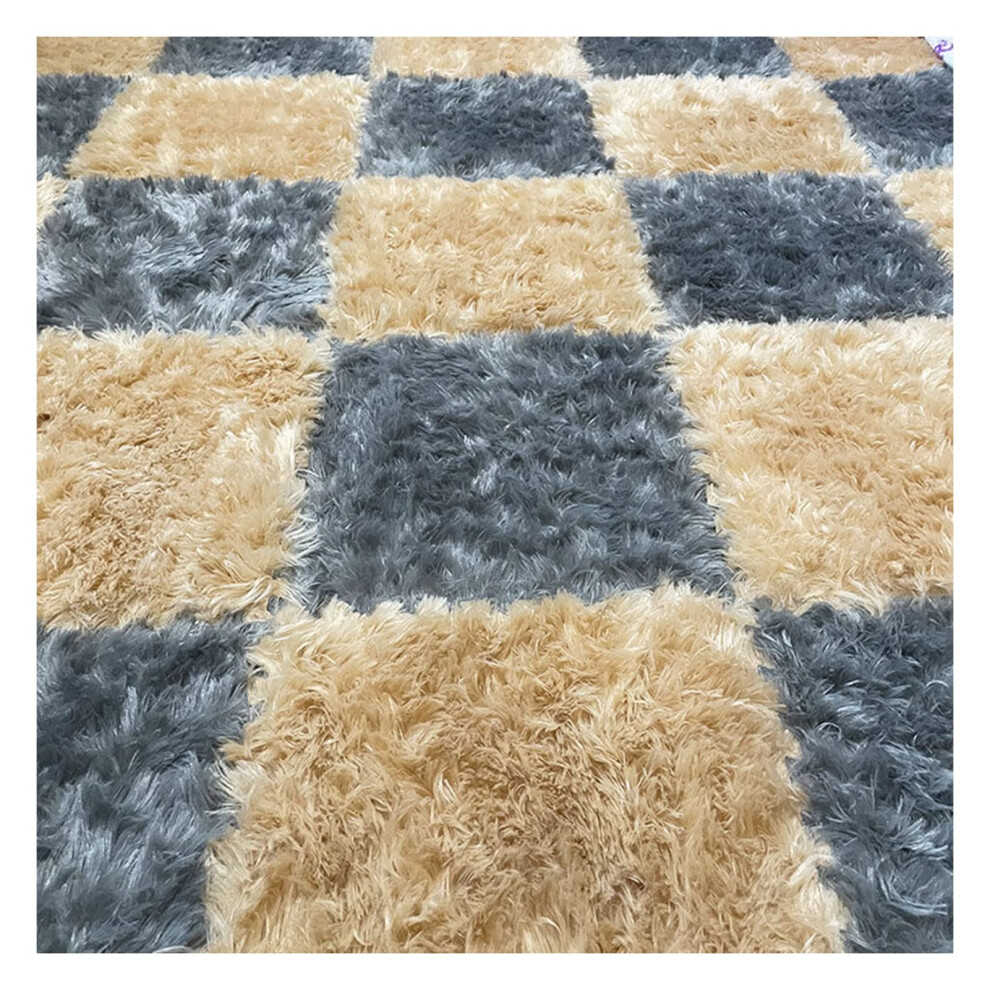 Soft Foam Interlocking Floor Mats With Tiles, 3 Cm Plush Play Mat For Playroom, And Apricot, 9 Pieces Grey