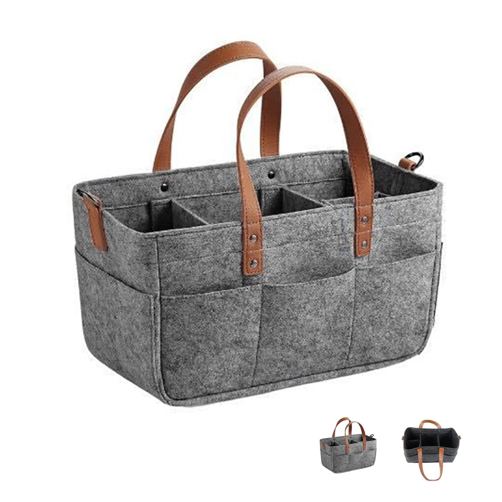 Changing Table Organiser, Baby Nappy Caddy With Compartments, Nursery Storage Basket For Newborn Essentials Dark/Grey