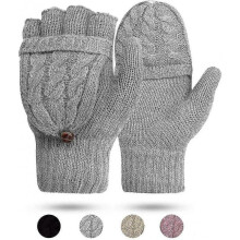 Women's Gloves Fingerless Mittens - Ladies Gloves Winter Warm Knit Fingerless Gloves Wool Mittens Flap Cover Texting Glovesgray Zekai