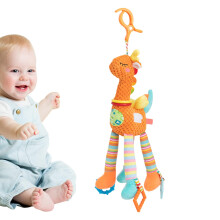 Baby Car Seat Toy | Cute Mobile with Plush Animal, Wind Chime, Crinkle Paper, Rattle – Orange for Travel and Sleep Aid