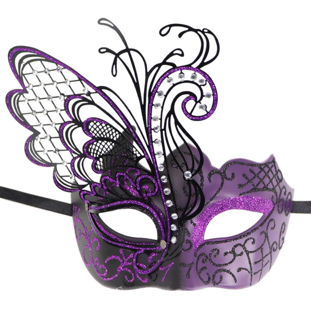 Black,Purple Venetian Masks Black Lace Eye Mask For Women And Men, Purple Masquerade Mask For Carnival, Ball, And Prom Costume