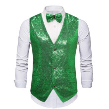Men's Sequin Suit Vest Gradient Colour M Green Evening Party Dress Vest for Wedding Groomsmen Formal Wear