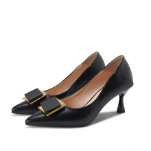 High Heels Women Soft Leather Commuting Shoes with Square Buckle 7cm Heel Black Size 38 EU Korean Style
