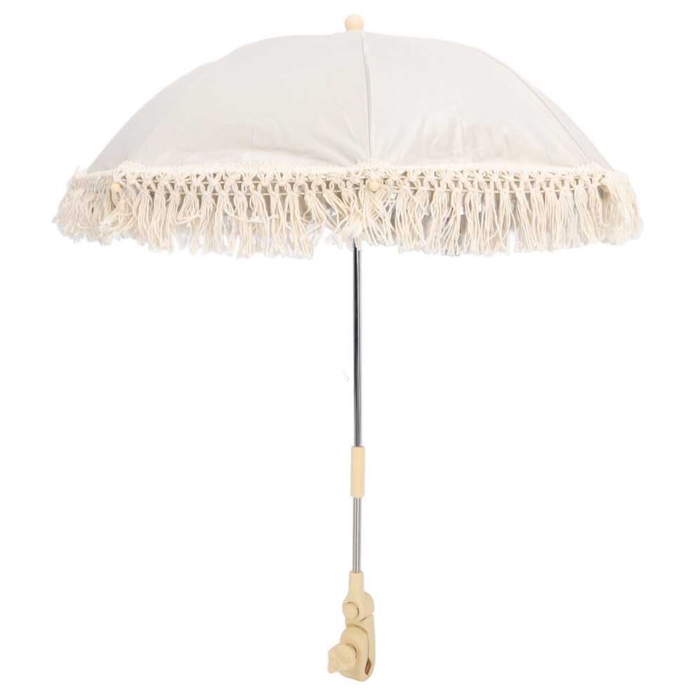 Baby Pushchair Parasol Sunshade Uv Protection Clamp On Universal Umbrella Beige