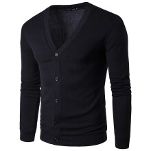 Men's V Neck Knitted Shirt Lightweight Cardigan XL Schwarz Warm Long Sleeve Jumper Fine Knit Winter Jacket with Buttons