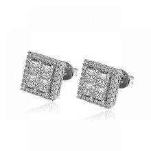 (Silver) New Fashion Square Shape Stud Earrings Personality 925 Sterling Silver Iced Out Earrings Fashion Jewelry For Men Women