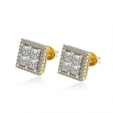 (Gold) New Fashion Square Shape Stud Earrings Personality 925 Sterling Silver Iced Out Earrings Fashion Jewelry For Men Women