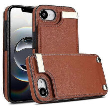 (Brown) Compatible For iPhone 16e Case TPU + PU Leather Hardware Decor Phone Cover with Card Holder