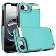 (LightGreen) Compatible For iPhone 16e Case TPU + PU Leather Hardware Decor Phone Cover with Card Holder