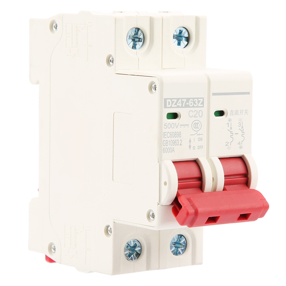 2P DC 500V 20A Mini Circuit Breaker MCB Safety