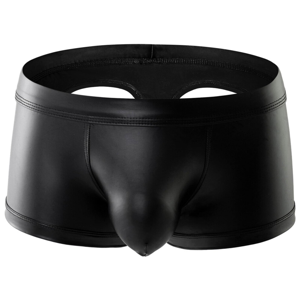 Erotic Boxer Shorts for Men - Black Latex Leather Low Rise Underwear, Cotton Retro Style, Size L, Attractive Briefs