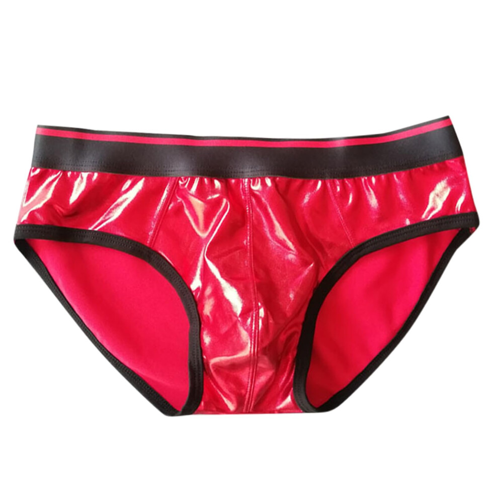 Red Latex Trousers For Men Xl Faux Leather Open Underwear Erotic Briefs Wetlook Sissy Lingerie With Bulge Boxer Shorts