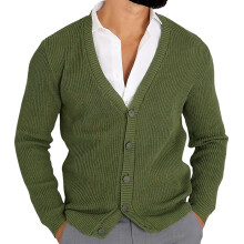 Men's Cardigan V-Neck Slim Fit Cotton Chunky Knit Long Sleeve Jacket Casual Wear XXL Green
