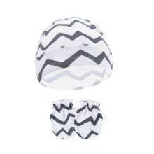 (Gray curve) Comfortable Newborns Baby Hat with Matching Scratch Proof Mittens 0-6 Months Infants for Keeping Fingers Warm