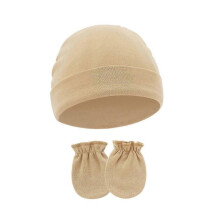 (Khaki) Comfortable Newborns Baby Hat with Matching Scratch Proof Mittens 0-6 Months Infants for Keeping Fingers Warm