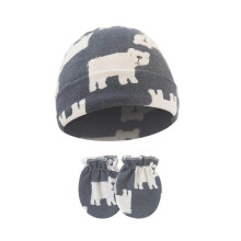 (Dark gray polar bear) Comfortable Newborns Baby Hat with Matching Scratch Proof Mittens 0-6 Months Infants for Keeping Fingers Warm