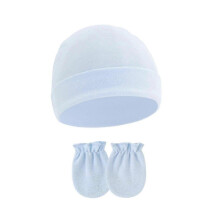 (Light blue) Comfortable Newborns Baby Hat with Matching Scratch Proof Mittens 0-6 Months Infants for Keeping Fingers Warm