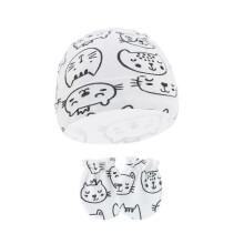 (Cat) Comfortable Newborns Baby Hat with Matching Scratch Proof Mittens 0-6 Months Infants for Keeping Fingers Warm
