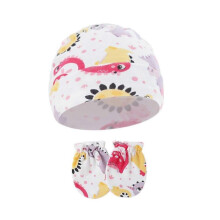 (Purple dinosaur) Comfortable Newborns Baby Hat with Matching Scratch Proof Mittens 0-6 Months Infants for Keeping Fingers Warm