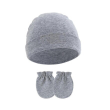 (grey) Comfortable Newborns Baby Hat with Matching Scratch Proof Mittens 0-6 Months Infants for Keeping Fingers Warm