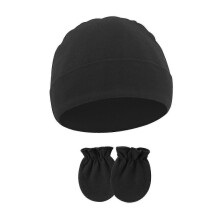 (black) Comfortable Newborns Baby Hat with Matching Scratch Proof Mittens 0-6 Months Infants for Keeping Fingers Warm
