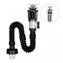 (B, Black) Bathroom Sink Drain Kit with Flexible Expandable P-Trap Leak-Proof Odor Prevention Easy Installation Flexible Sink Drain Pipe Set