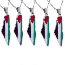 (3pcs, silver) 1-10pcs Palestine Flag Map Necklace Pendant 50cm Chain Palestinian 2024