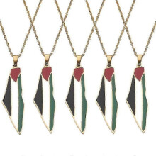 (5pcs, golden) 1-10pcs Palestine Flag Map Necklace Pendant 50cm Chain Palestinian 2024
