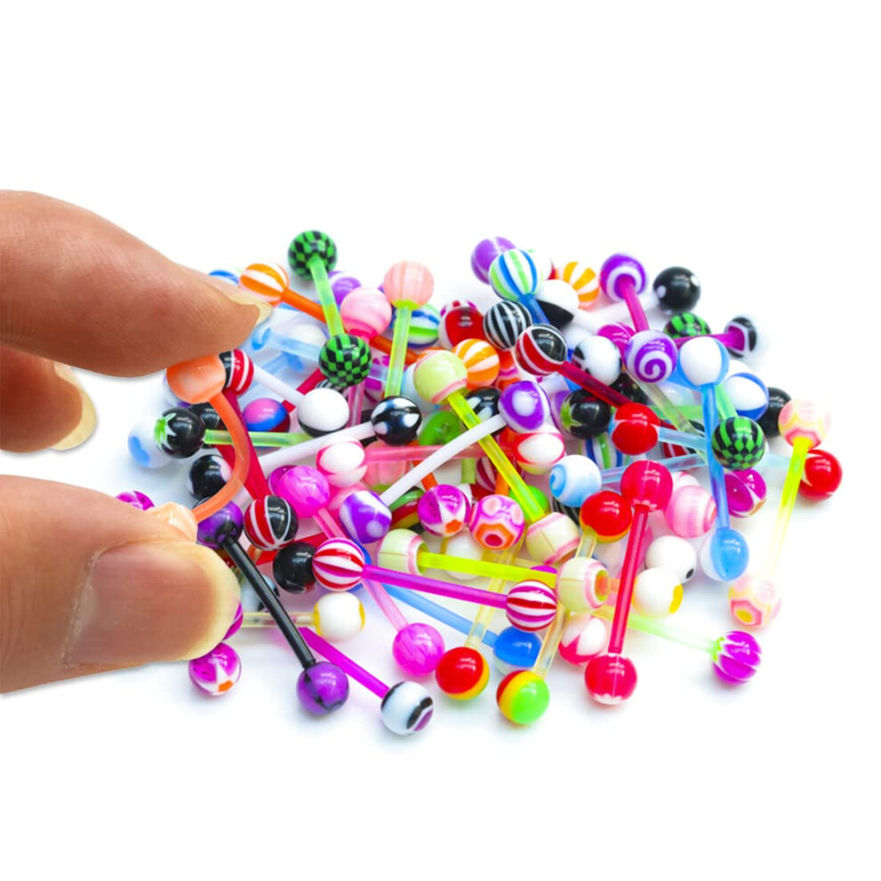 Tongue Piercing Nipple Piercing Set 16mm 14G Flexible Plastic Barbells Pack of 24 Silicone Body Jewelry