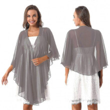 (One Size, Grey) 3/4 Sleeve Wedding Bridal Bolero Tops Elegant High-low Hem Chiffon Shawl Shrug Evening Cape