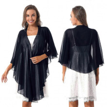 (One Size, Navy blue) 3/4 Sleeve Wedding Bridal Bolero Tops Elegant High-low Hem Chiffon Shawl Shrug Evening Cape