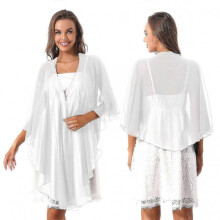 (One Size, White) 3/4 Sleeve Wedding Bridal Bolero Tops Elegant High-low Hem Chiffon Shawl Shrug Evening Cape