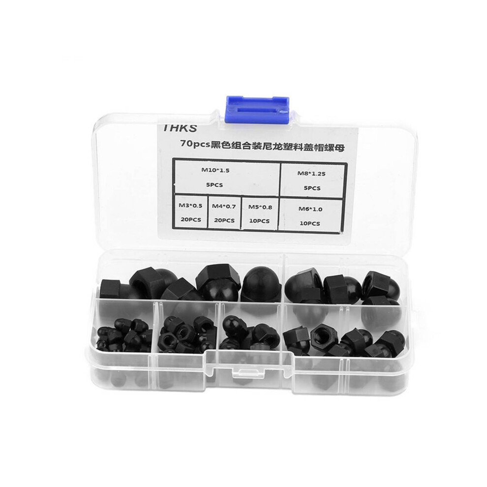70Pcs M3/M4/M5/M6/M8/M10 Nylon Acorn Nut Kit Dome 8320539591049