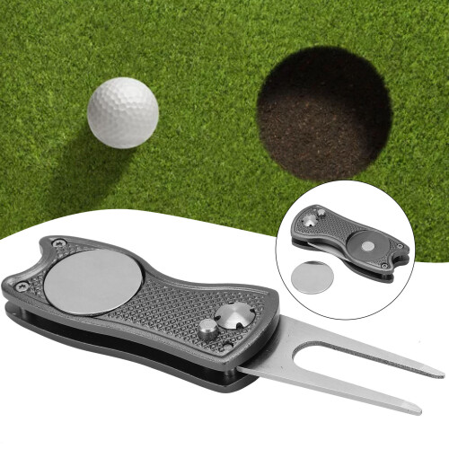 Faltbarer Edelstahl-Golfpitchfork und Divot-Tool – Grau, 12 cm