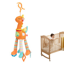 Baby Car Seat Toy | Cute Activity Toy with Wind Chime, Soft Plush Rattle, Sensory Textures for Boys and Girls in Orange