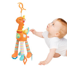 Baby Rattle Toy, Orange Travel Activity Toy with Multi-Sensory Crinkle Sounds and Textures for Boys and Girls