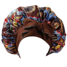 (Deep coffee) Headband Printed Satin Ribbon Bow Night Sleep Cap Hair Bonnet Hat Chemotherapy Hat Haircare Turban Hat for Women Men  White