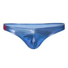 Men's Sexy Latex Underwear Briefs, High Elasticity Leather Sissy Panties, Clubwear Tanga Stripper Costumes, A01-Blue L