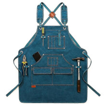(blue) Heavy Duty Waxed Canvas Working Tool Apron With 9 Pockets, Adjustable Strap Aprons, Yellow Sx